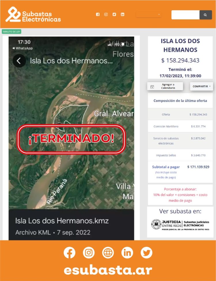 Se subastó una isla del Paraná