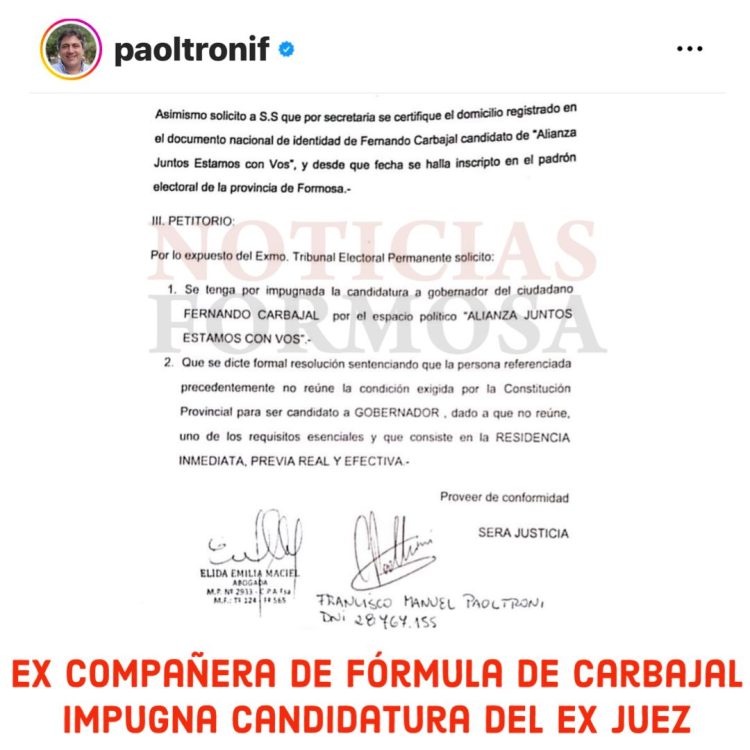 Paoltroni impugnó la candidatura a gobernador de Fernando Carbajal