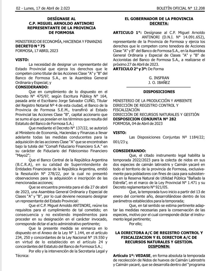 El gobierno provincial es propietario de 75,37% de las   acciones del Banco Formosa