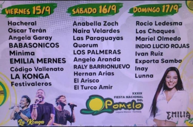 Ya está grilla de la Fiesta del Pomelo: Babasónicos, Los Palmeras, Emilia Mernes y el Indio Rojas