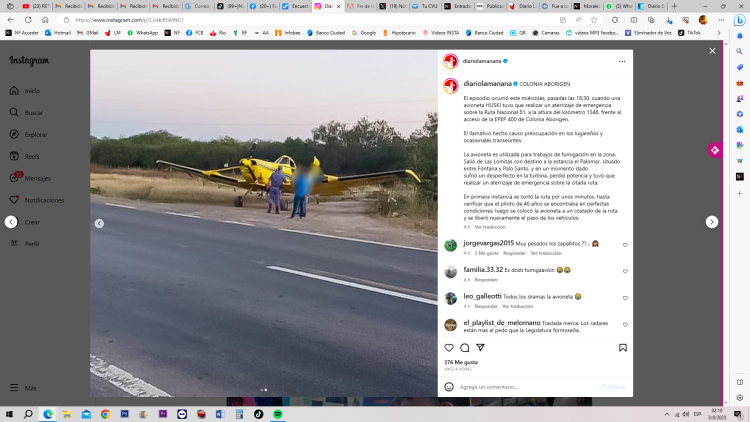 Por emergencia, una avioneta aterrizó en la ruta 81