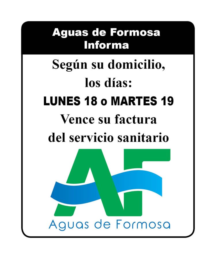 Los días 18 y 19 de diciembre vence su factura de Aguas de Formosa