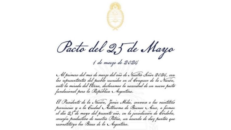 Milei convoca a los gobernadores: qué dice el «Pacto del 25 de Mayo»