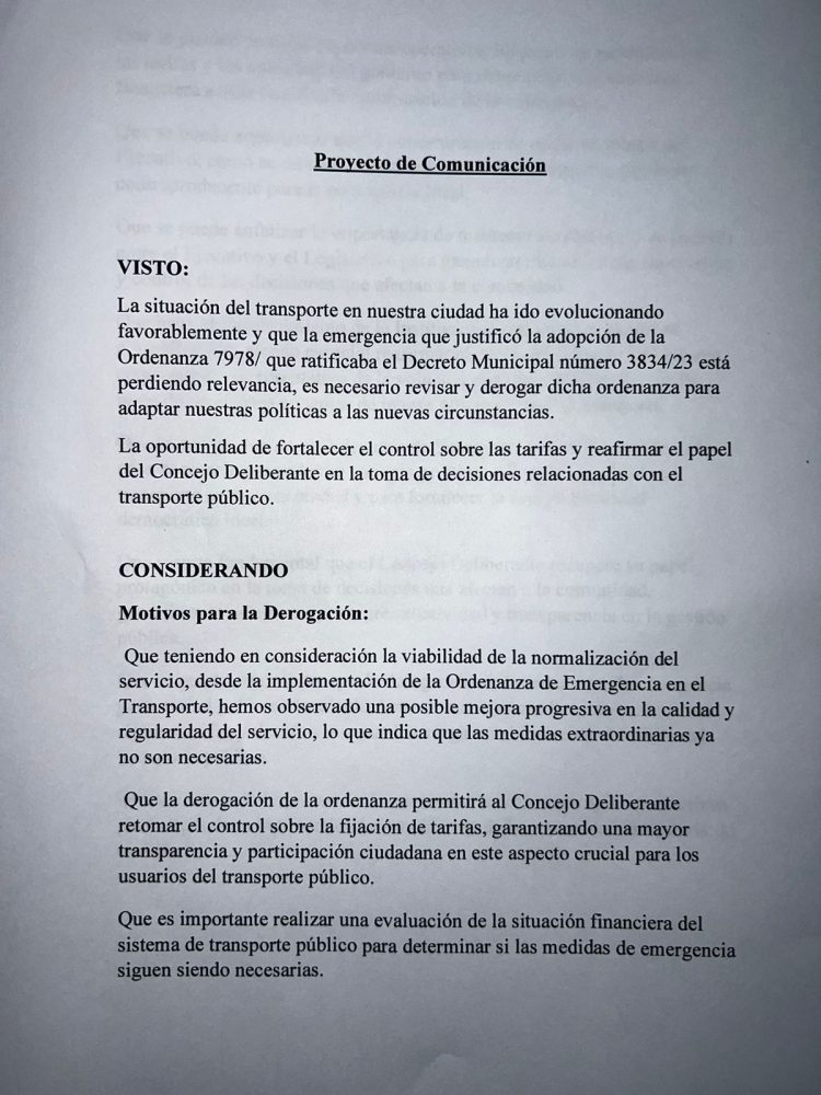 Ocampo reclamó que el HCD vuelva a tener la supervisión del transporte urbano
