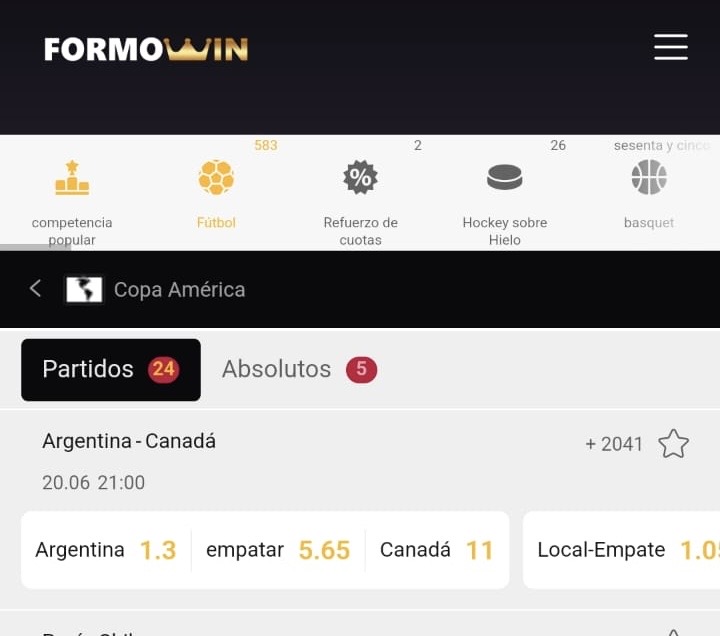 FormoWin: si Canadá derrota a Argentina paga 11 veces tu apuesta