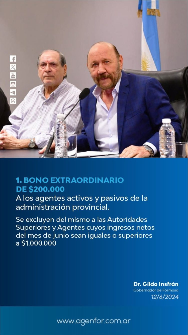 Insfrán anunció bono de $200 mil y adelanto del pago de aguinaldo que se pagarán la semana que viene