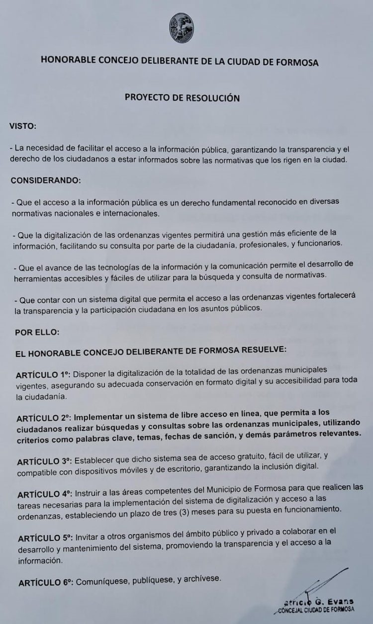 El concejal Evans propuso que el HCD digitalice todas las ordenanzas vigentes