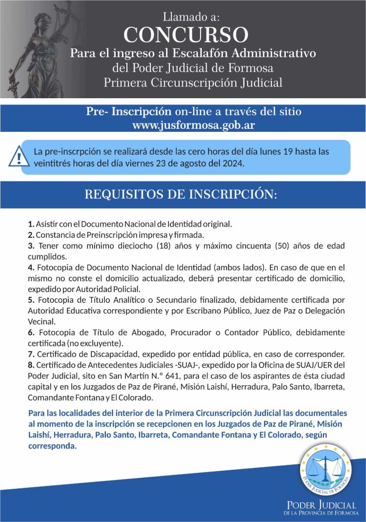 Habilitaron el formulario de preinscripción para aspirantes a ingresar al Poder Judicial