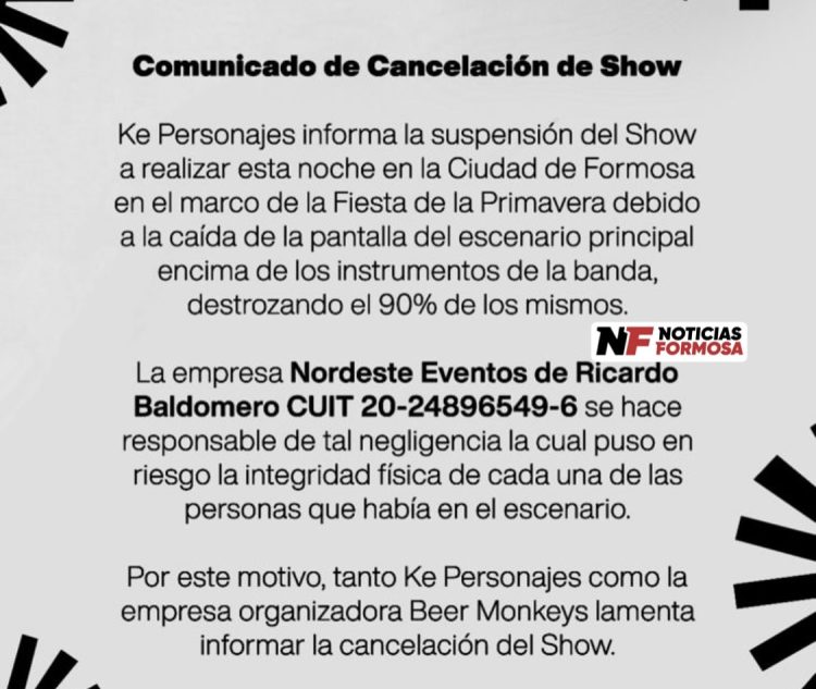 Ke Personajes: Emanuel Noir “se salvó de milagro”, una estructura de led cayó sobre el escenario