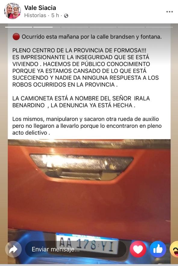 Le robaron una rueda de auxilio, lo siguieron y «escracharon» en las redes