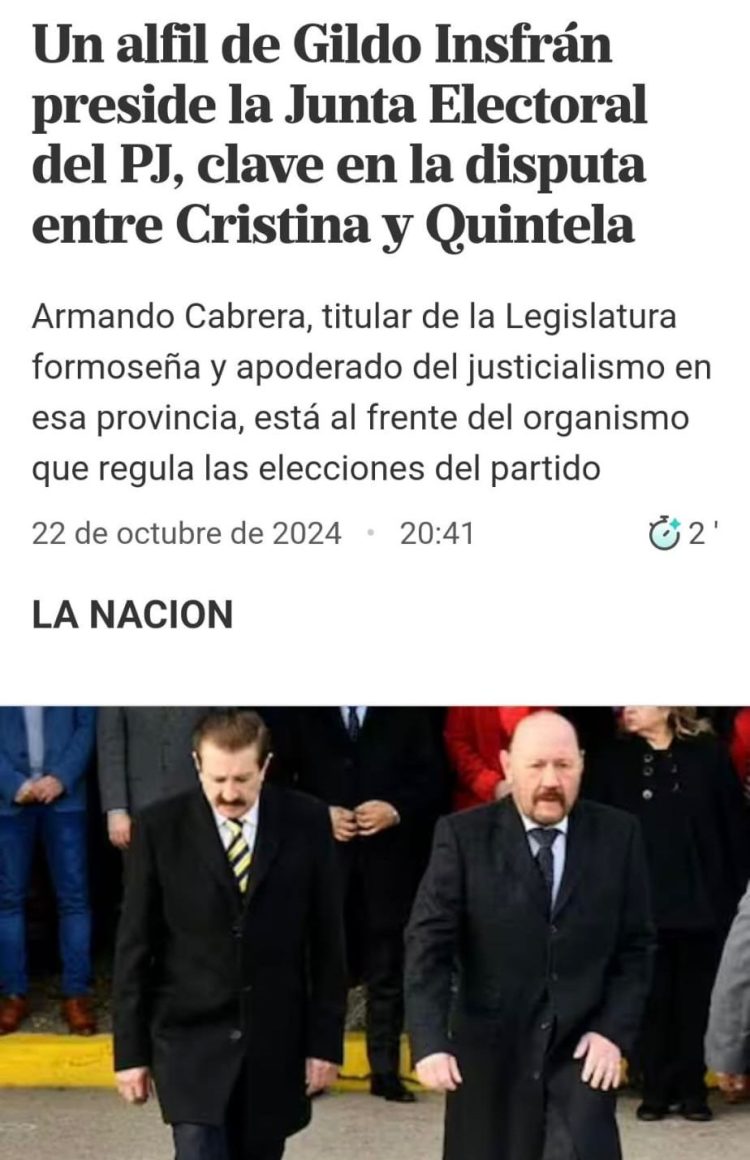 “Papacito” Cabrera, un alfil de Gildo, preside la Junta Electoral del PJ, clave en la disputa entre Cristina y Quintela