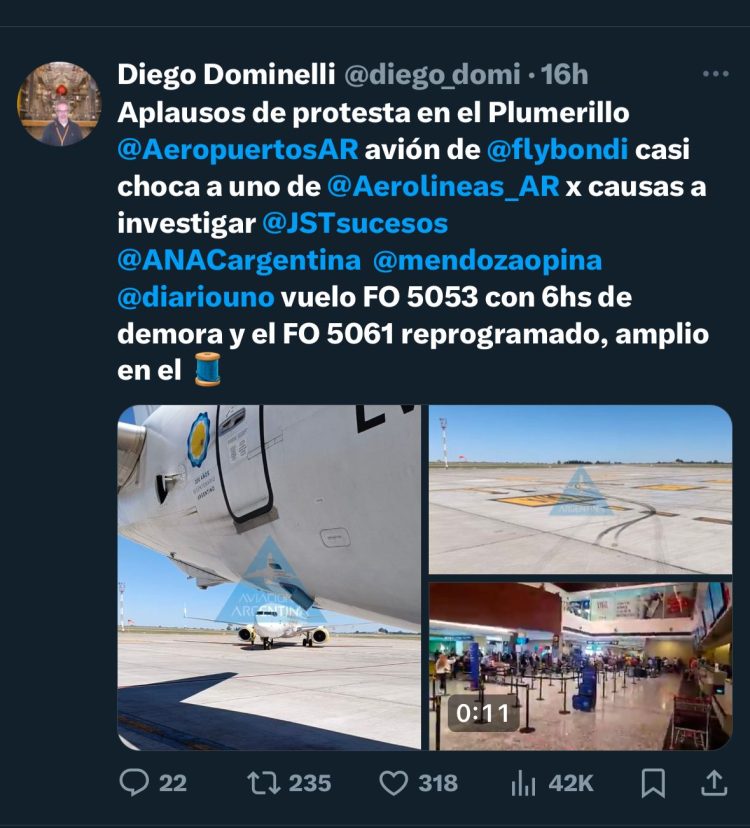Un avión de Flybondi casi choca a otro de Aerolíneas y se desataron protestas de los pasajeros