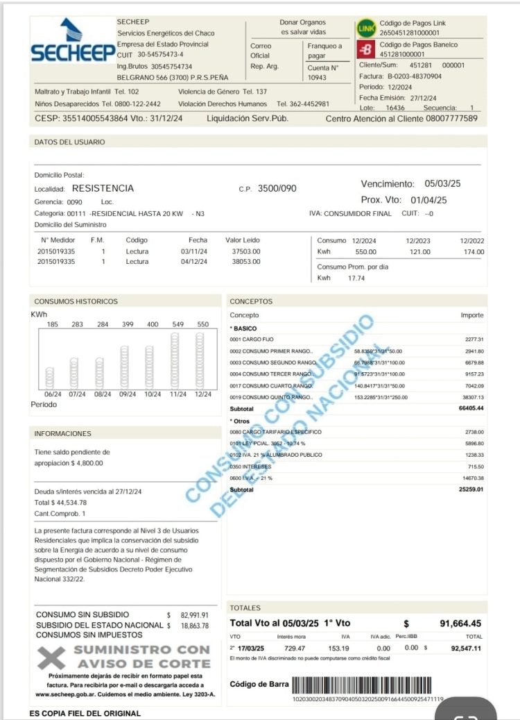 Ocampo comparó las tarifas de luz de Formosa y Chaco: “en nuestra provincia los aumentos son discrecionales”