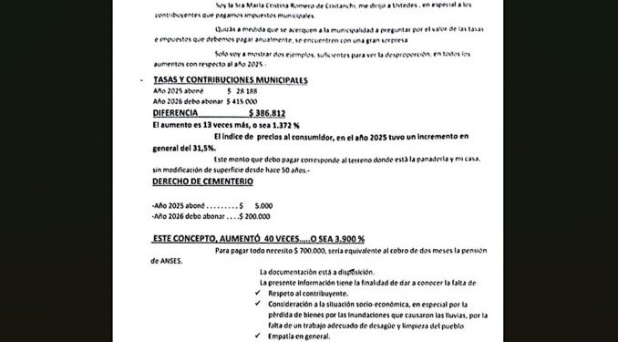 Escándalo en Comandante Fontana: Contribuyente denuncia aumentos de tasas municipales de hasta el 3.900%