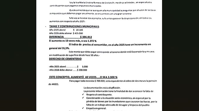 Escándalo en Comandante Fontana: Contribuyente denuncia aumentos de tasas municipales de hasta el 3.900%